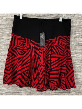 ❤️Kardashian Kollection Red Black Geometric Flare Skirt NWT XL Statement